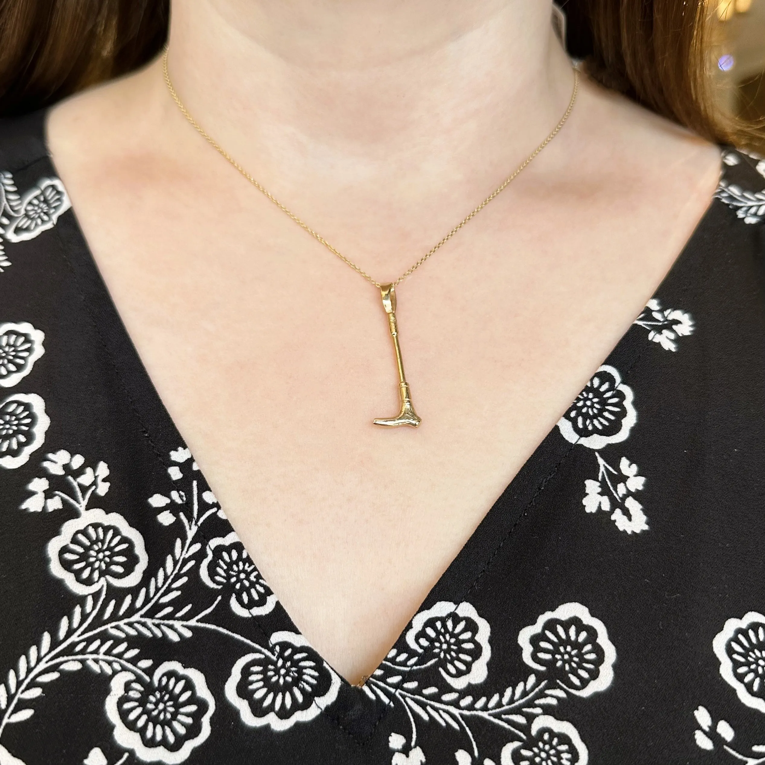 14k Yellow Gold Riding Crop Charm Pendant