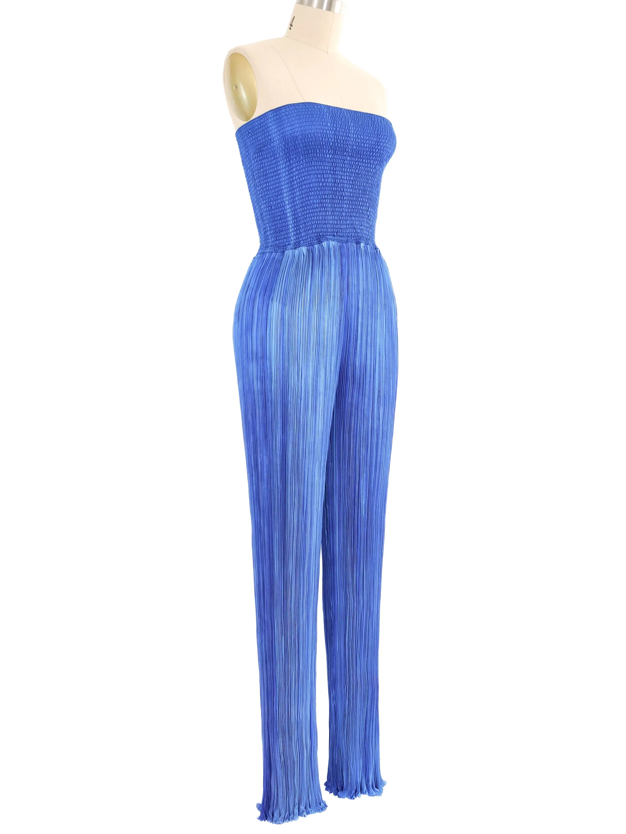1980s Ian & Marcel Deep Teal Plisse Pleat Jumpsuit Ensemble