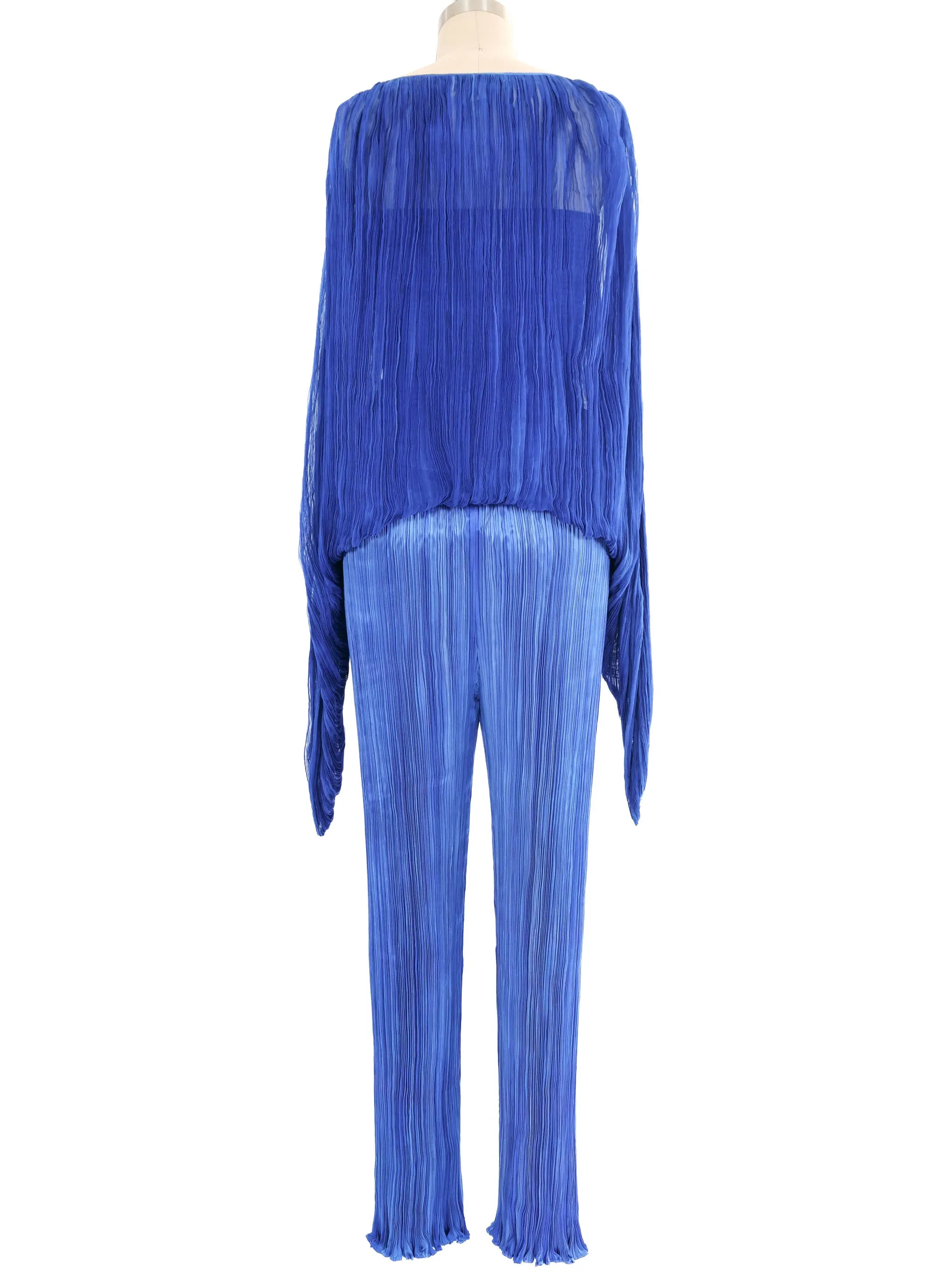 1980s Ian & Marcel Deep Teal Plisse Pleat Jumpsuit Ensemble