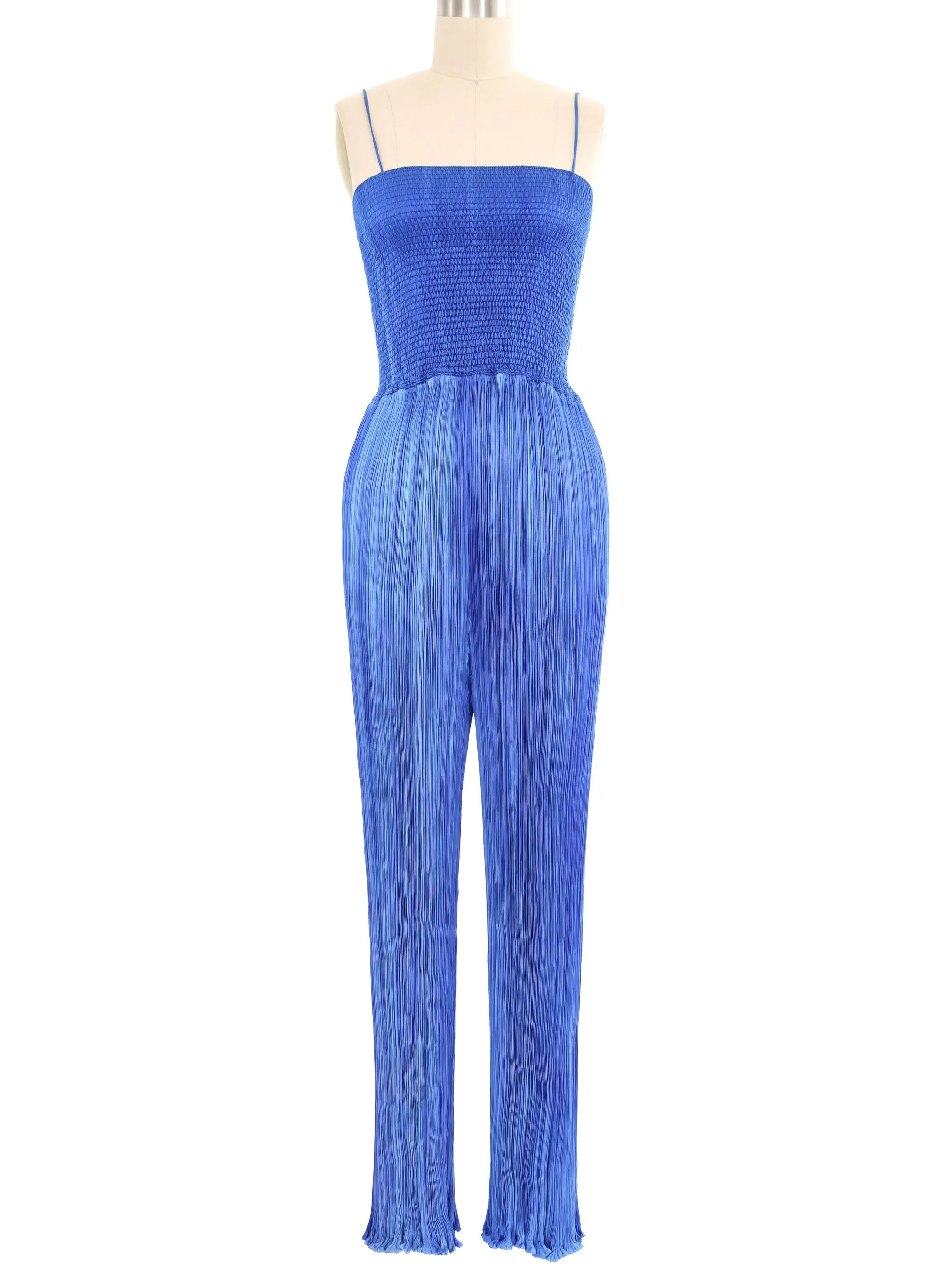 1980s Ian & Marcel Deep Teal Plisse Pleat Jumpsuit Ensemble