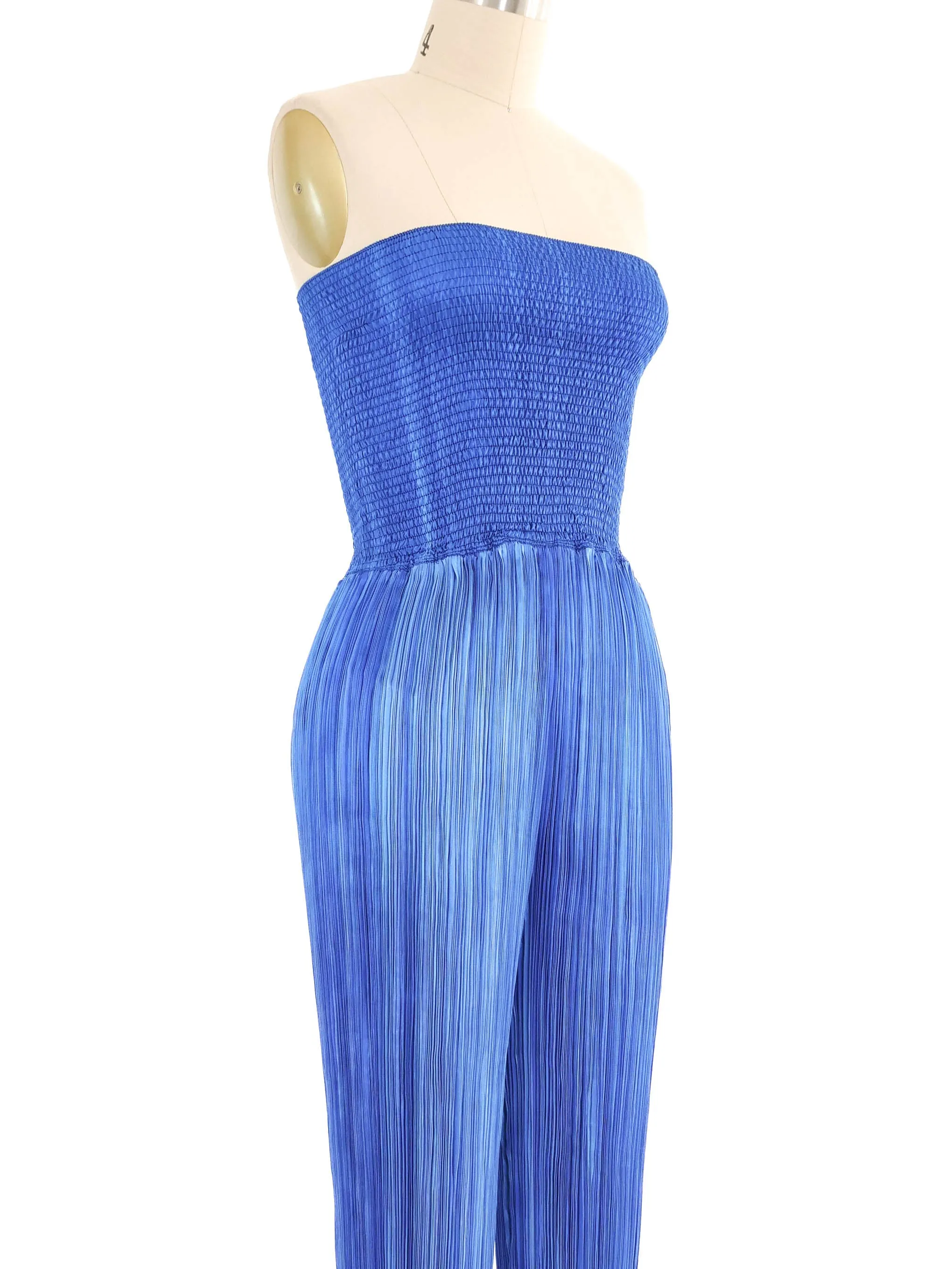1980s Ian & Marcel Deep Teal Plisse Pleat Jumpsuit Ensemble