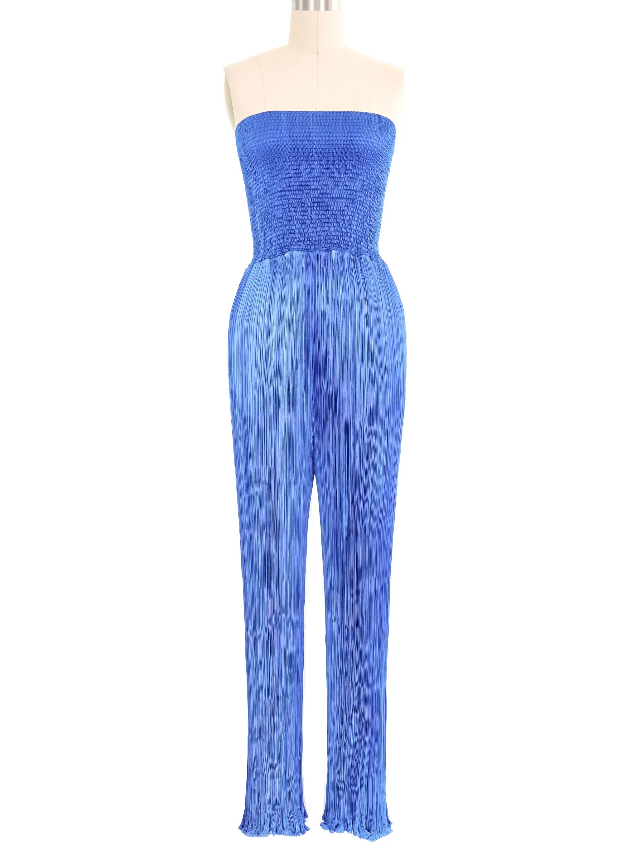 1980s Ian & Marcel Deep Teal Plisse Pleat Jumpsuit Ensemble