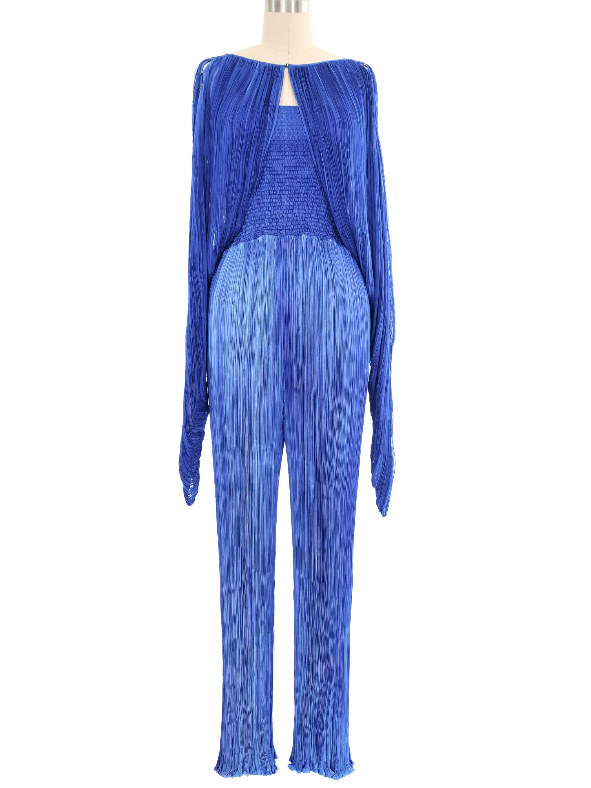 1980s Ian & Marcel Deep Teal Plisse Pleat Jumpsuit Ensemble