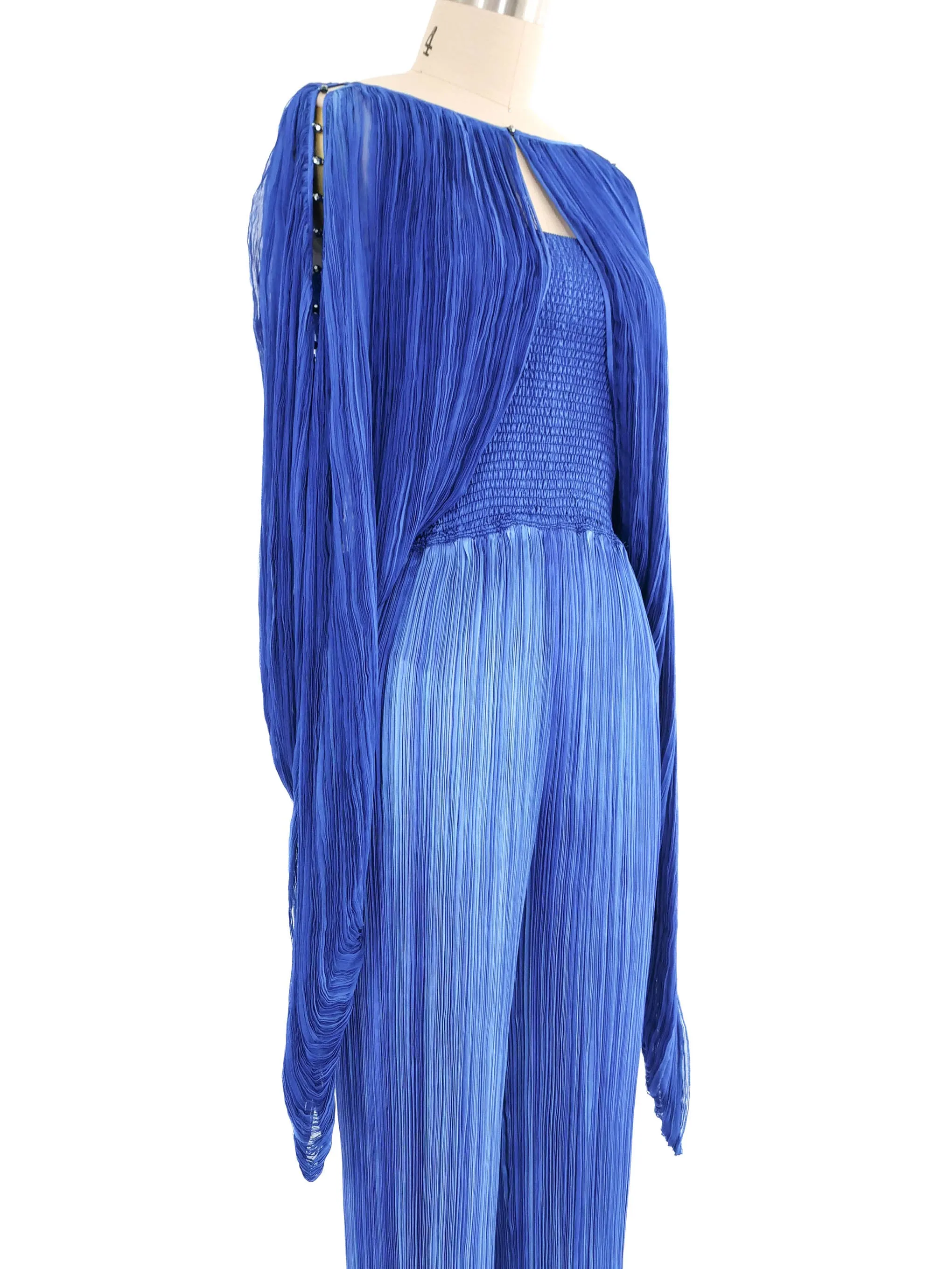 1980s Ian & Marcel Deep Teal Plisse Pleat Jumpsuit Ensemble