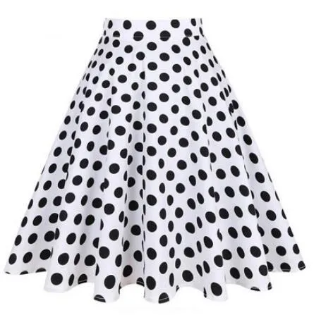 2021 Casual High Waist Cotton Daily Skirt For Summer Slim A-line Women Knee-length Office Big Swing Rockabilly Party 50s Skirts