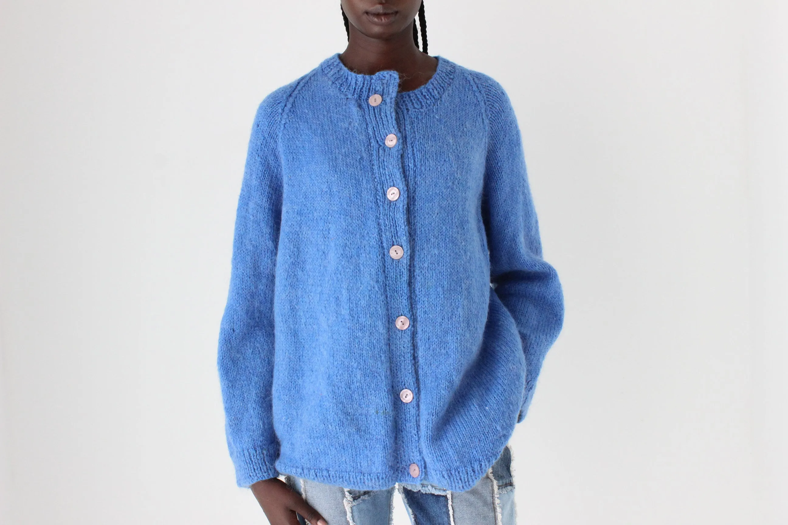 80s Hand Made Chunky Wool Button Front Knit