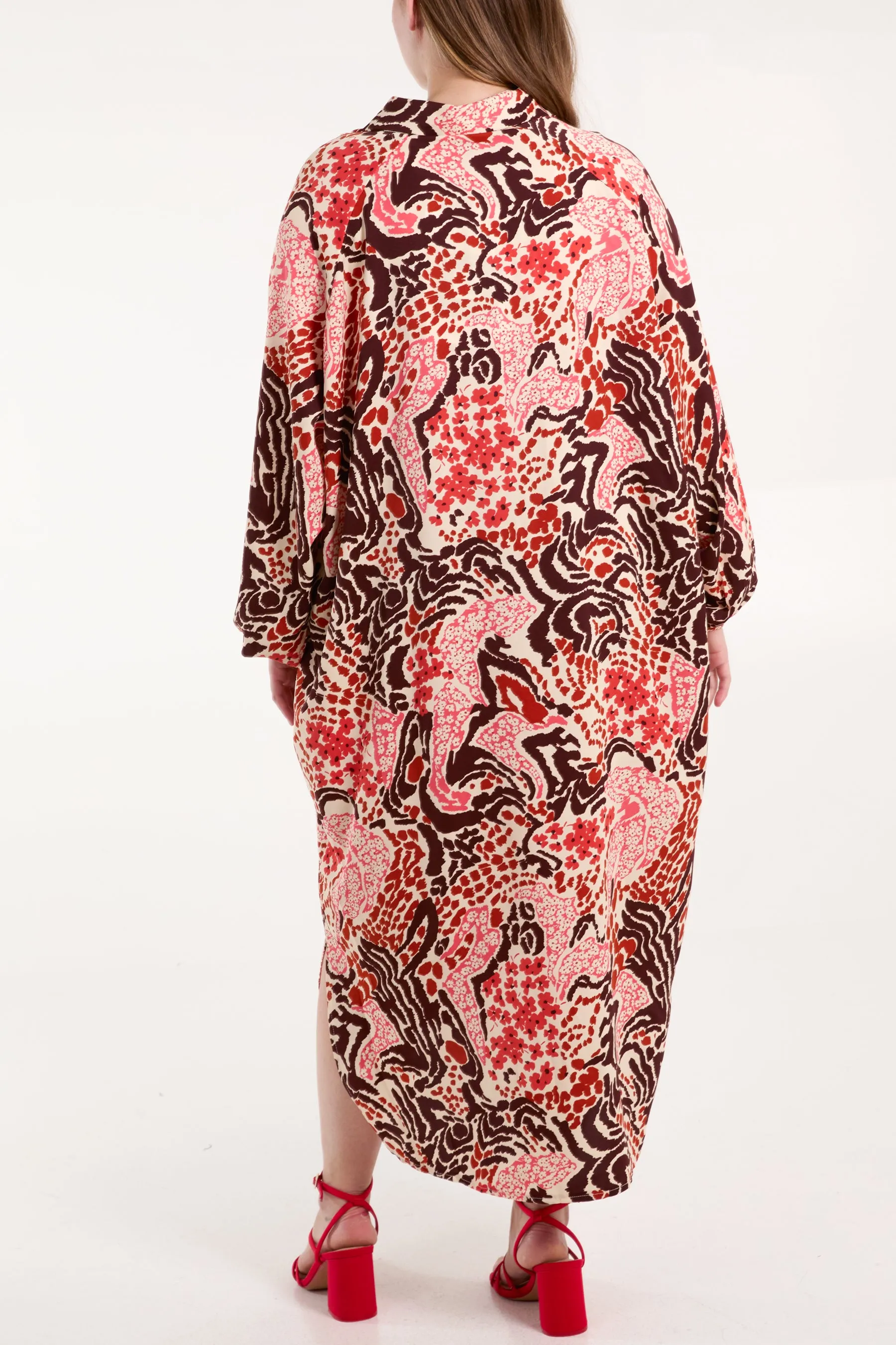 Abstract Floral Print Button Oversized Dress
