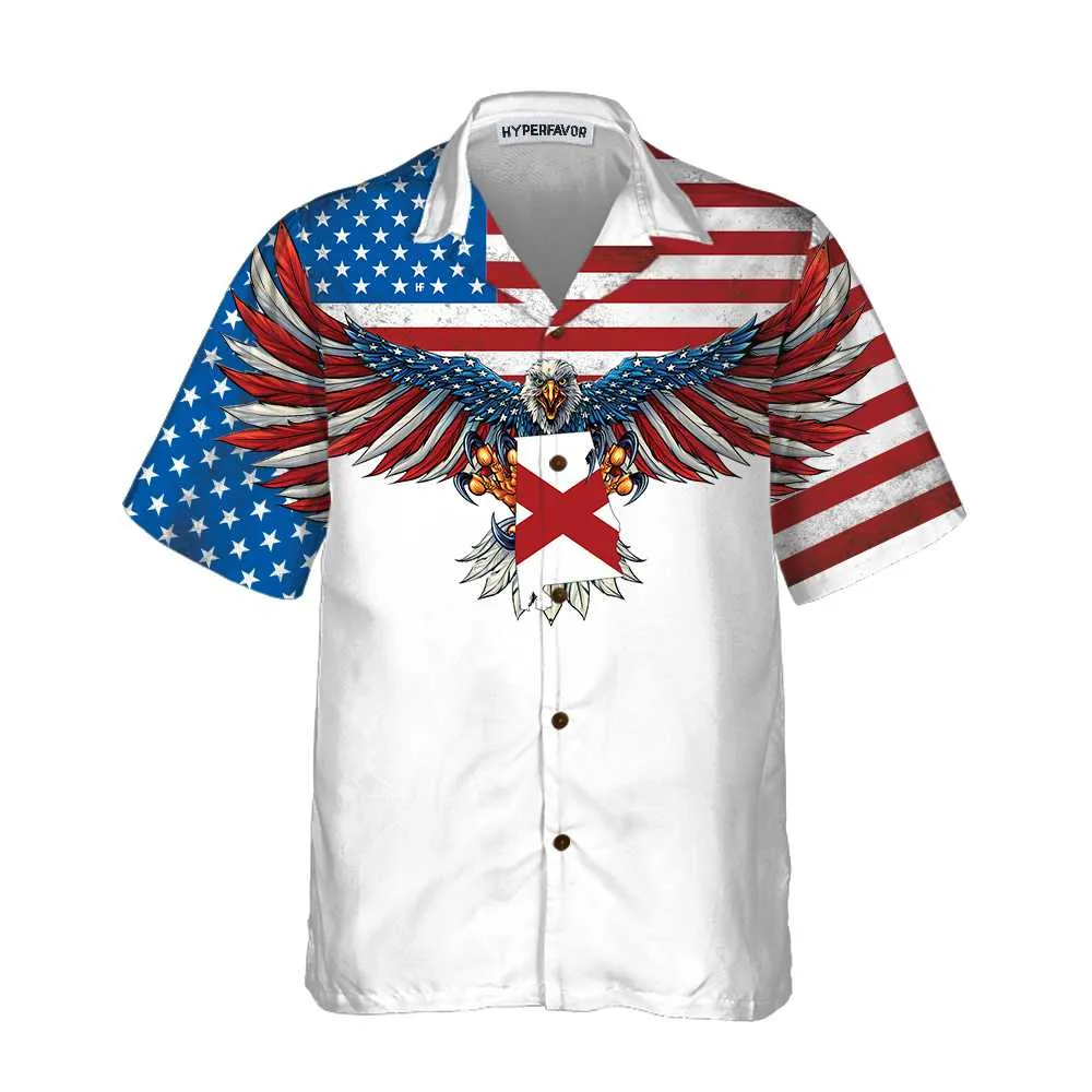 Alabama State And American Eagle Hawaiian Shirt, Unique Alabama Shirt, Alabama Collared Shirt For Adults