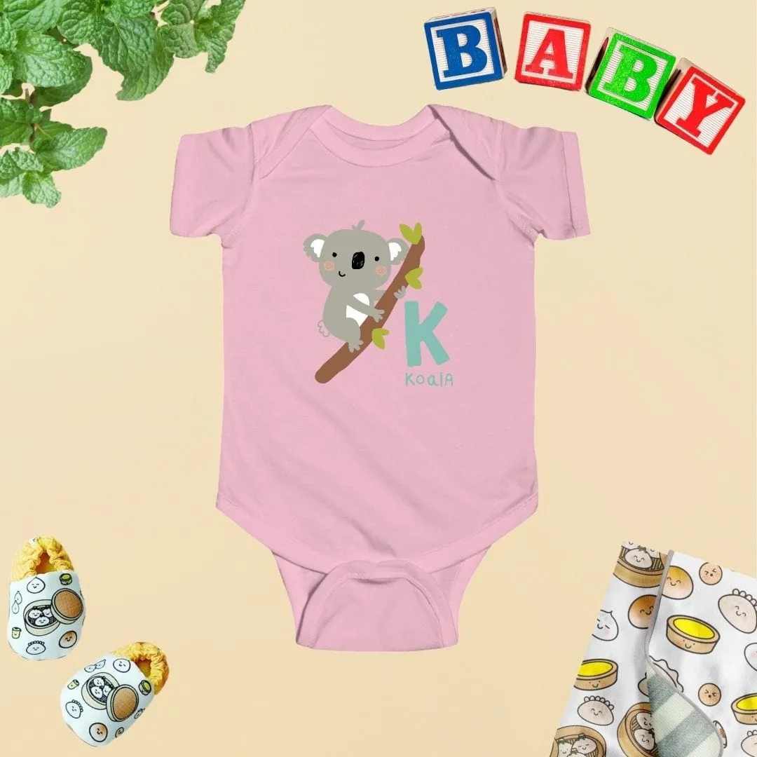 Animal Alphabet - K for Koala Baby Bodysuit - Unisex Graphic Bodysuit for Babies