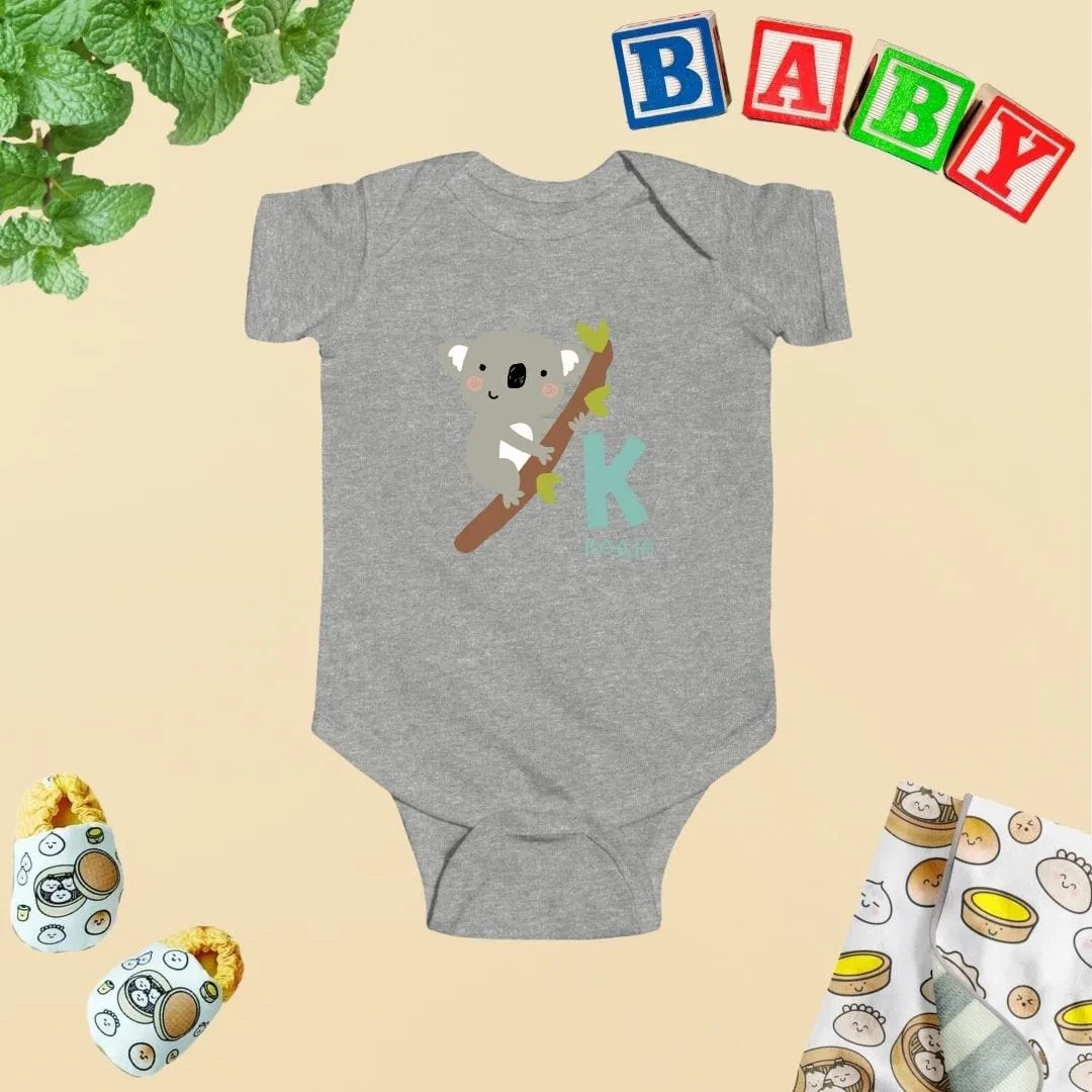 Animal Alphabet - K for Koala Baby Bodysuit - Unisex Graphic Bodysuit for Babies