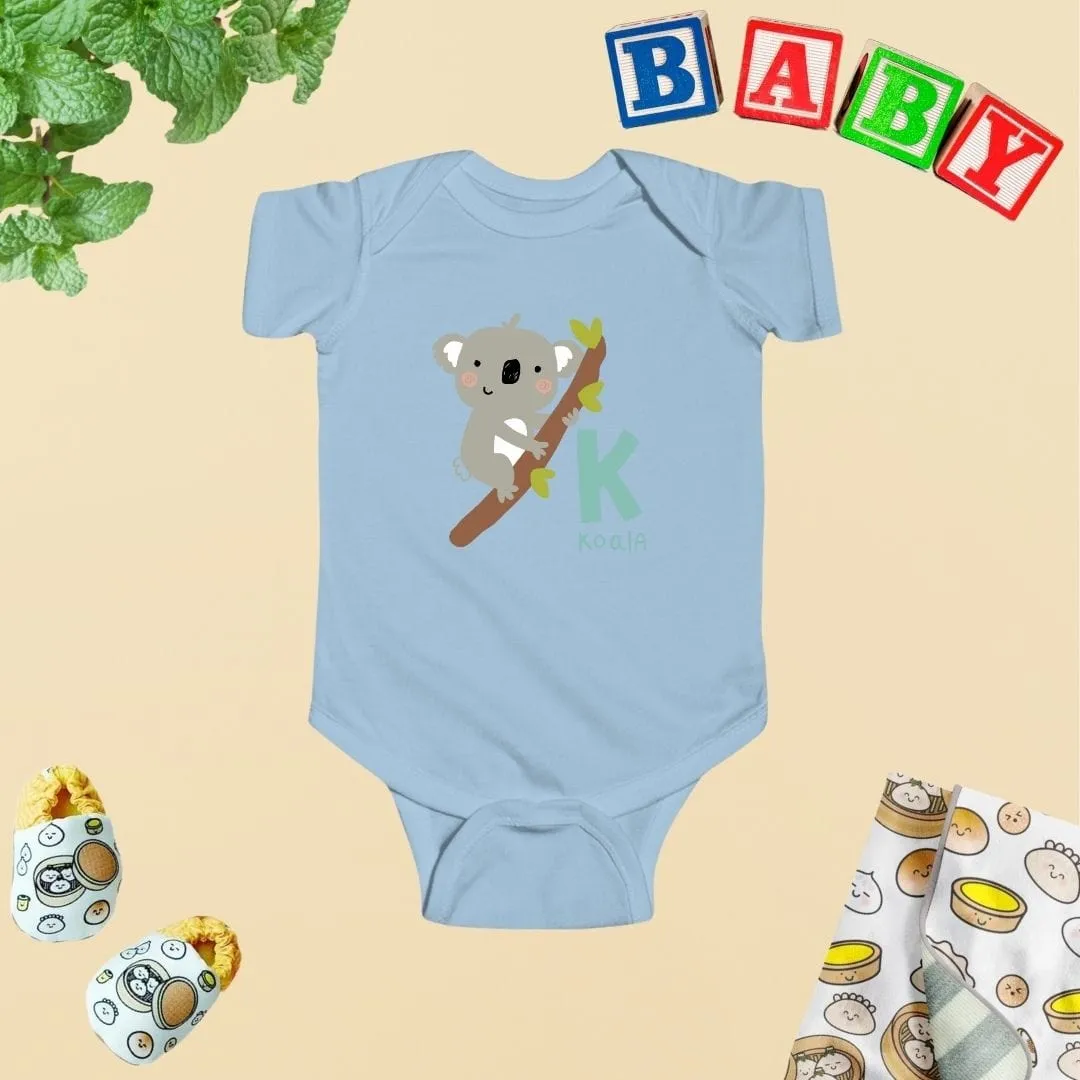 Animal Alphabet - K for Koala Baby Bodysuit - Unisex Graphic Bodysuit for Babies