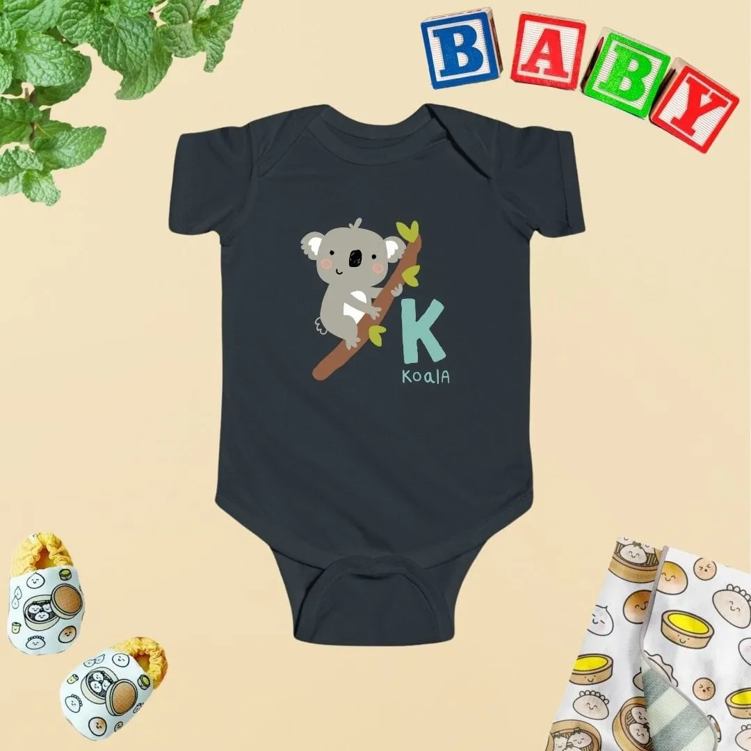 Animal Alphabet - K for Koala Baby Bodysuit - Unisex Graphic Bodysuit for Babies