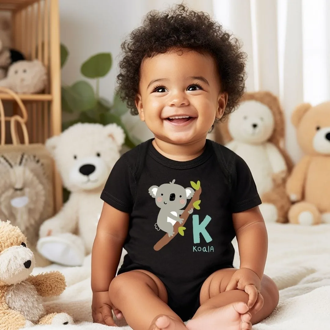 Animal Alphabet - K for Koala Baby Bodysuit - Unisex Graphic Bodysuit for Babies