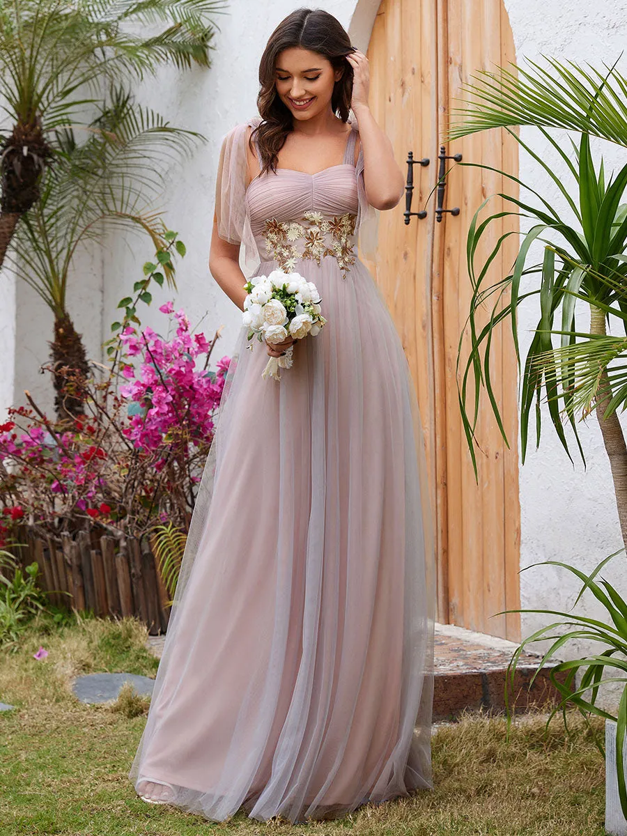 Appliques Lace Sweetheart Neckline Tulle Evening Dress