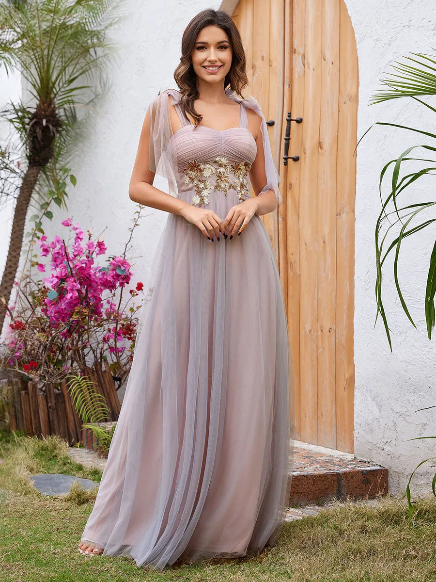 Appliques Lace Sweetheart Neckline Tulle Evening Dress