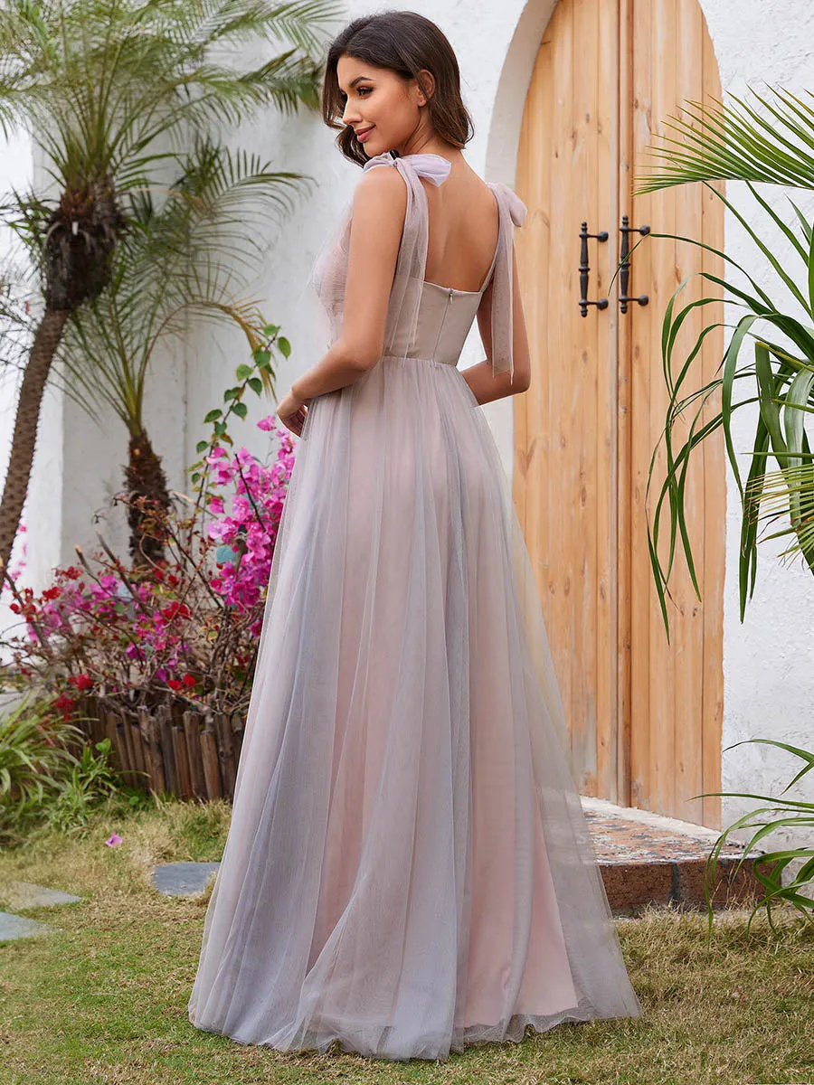 Appliques Lace Sweetheart Neckline Tulle Evening Dress