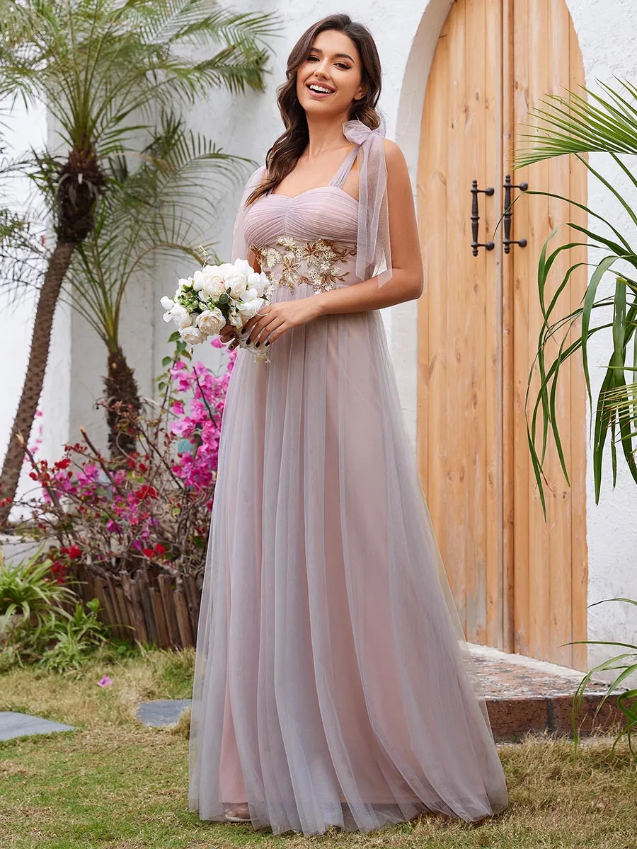 Appliques Lace Sweetheart Neckline Tulle Evening Dress