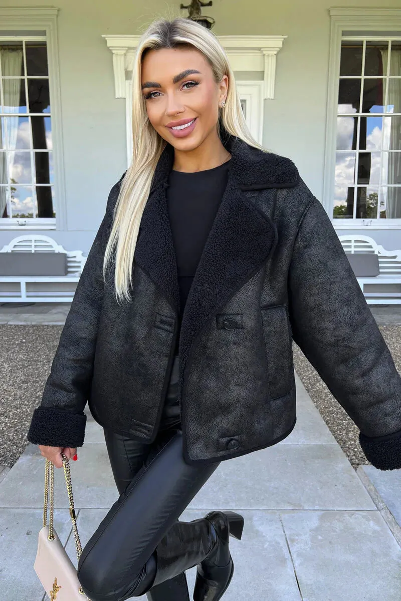 AX Paris Black Faux Shearling Coat