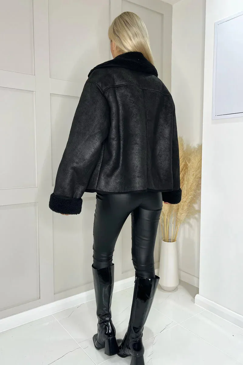 AX Paris Black Faux Shearling Coat