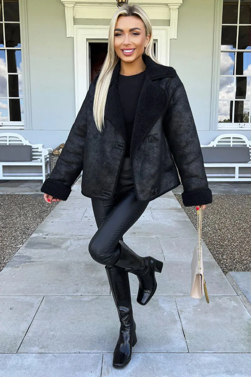 AX Paris Black Faux Shearling Coat