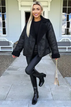 AX Paris Black Faux Shearling Coat