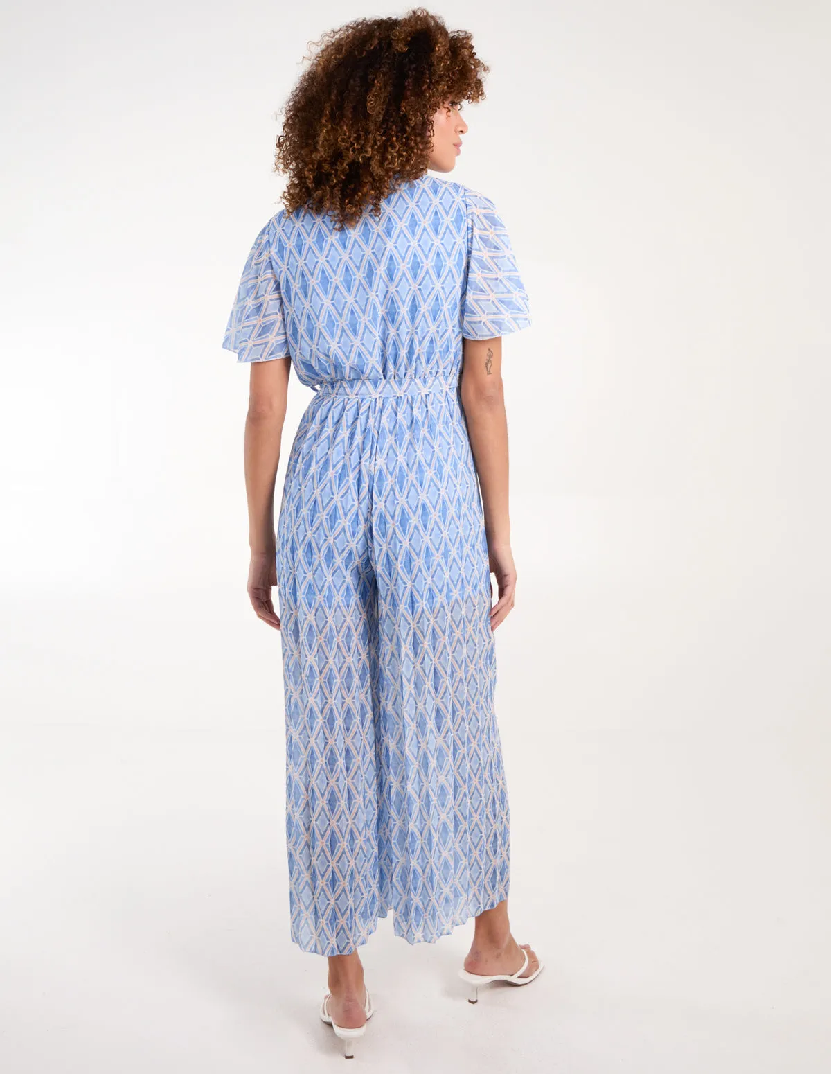 Aztec Diamond Printed Pleated Jumpsuit