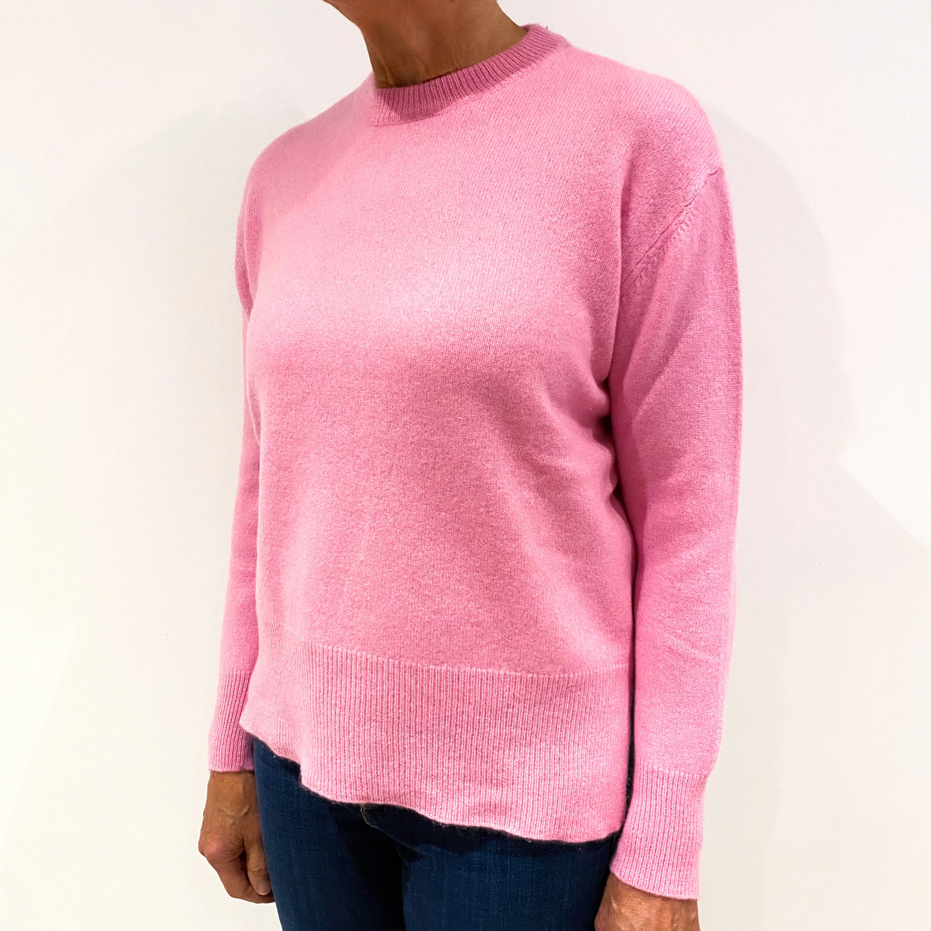 Baby Pink Slouchy Cashmere Crew Neck Jumper Medium