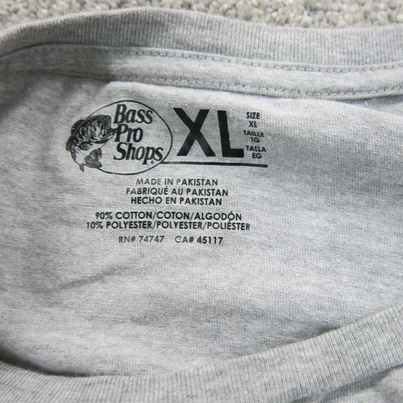 Bass Pro Shops Mens T-Shirt Short Sleeve Crew Neck Tee Baseball Gray Size XL