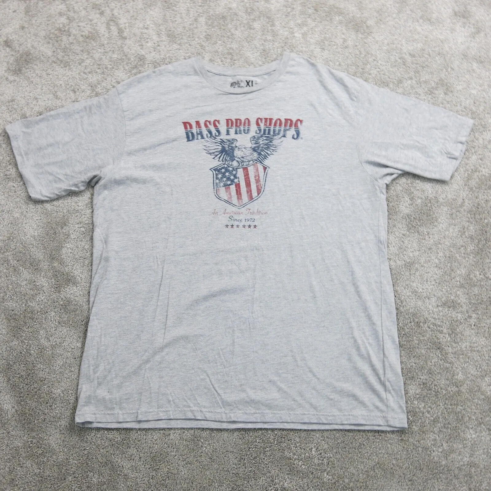 Bass Pro Shops Mens T-Shirt Short Sleeve Crew Neck Tee Baseball Gray Size XL