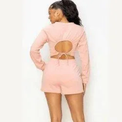 BENI long sleeves with cuffed hem round neck short set.