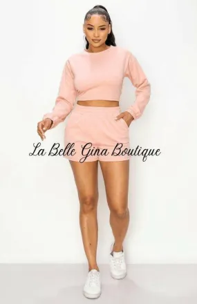 BENI long sleeves with cuffed hem round neck short set.