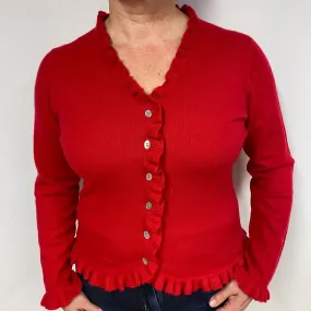 Berry Red Cashmere Frill Trimmed Cardigan Large