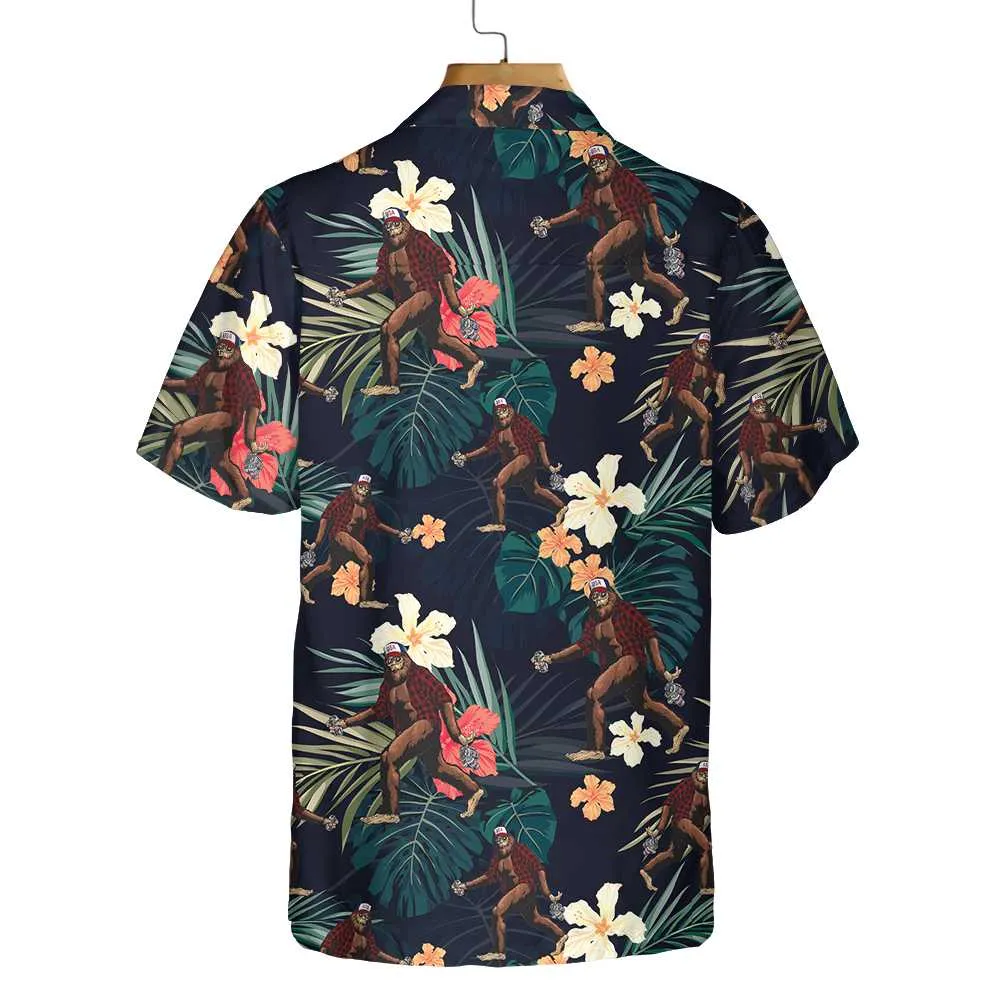Bigfoot With Tropical Leaves Funny Halloween Hawaiian Shirt, Best Halloween Shirt For Men And Women