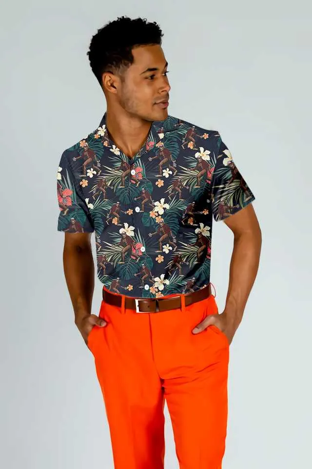 Bigfoot With Tropical Leaves Funny Halloween Hawaiian Shirt, Best Halloween Shirt For Men And Women