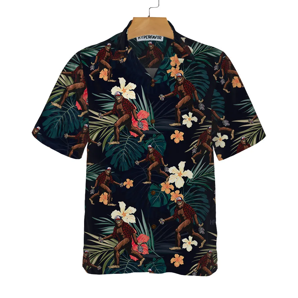 Bigfoot With Tropical Leaves Funny Halloween Hawaiian Shirt, Best Halloween Shirt For Men And Women