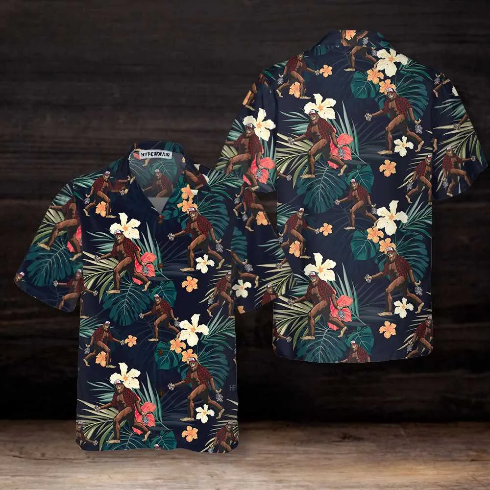 Bigfoot With Tropical Leaves Funny Halloween Hawaiian Shirt, Best Halloween Shirt For Men And Women