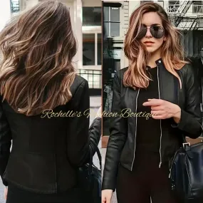Black Biker Leather Jacket 2