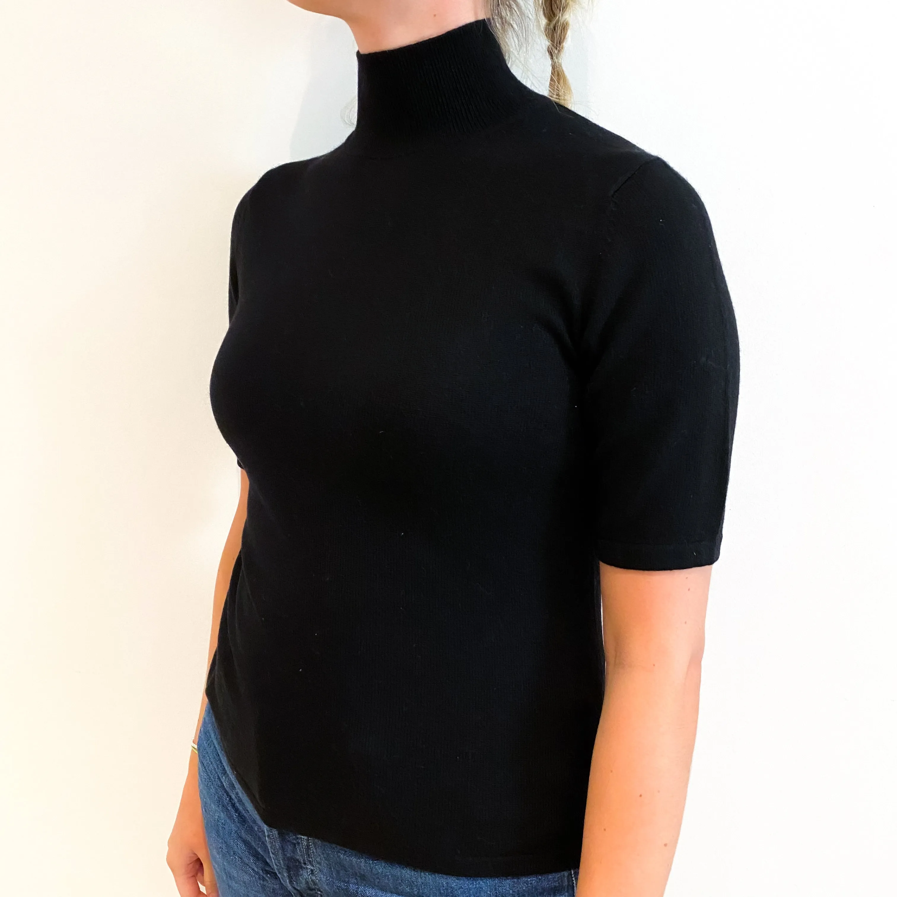 Black Cashmere Short Sleeved Turtle Neck Jumper Small