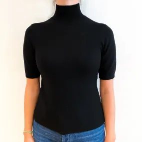 Black Cashmere Short Sleeved Turtle Neck Jumper Small