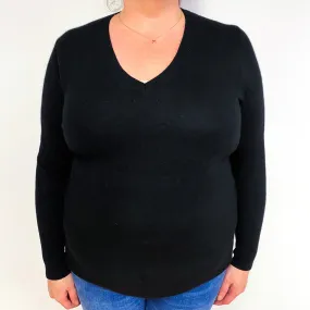 Black Deep Cuff Cashmere V-Neck Jumper Extra Large