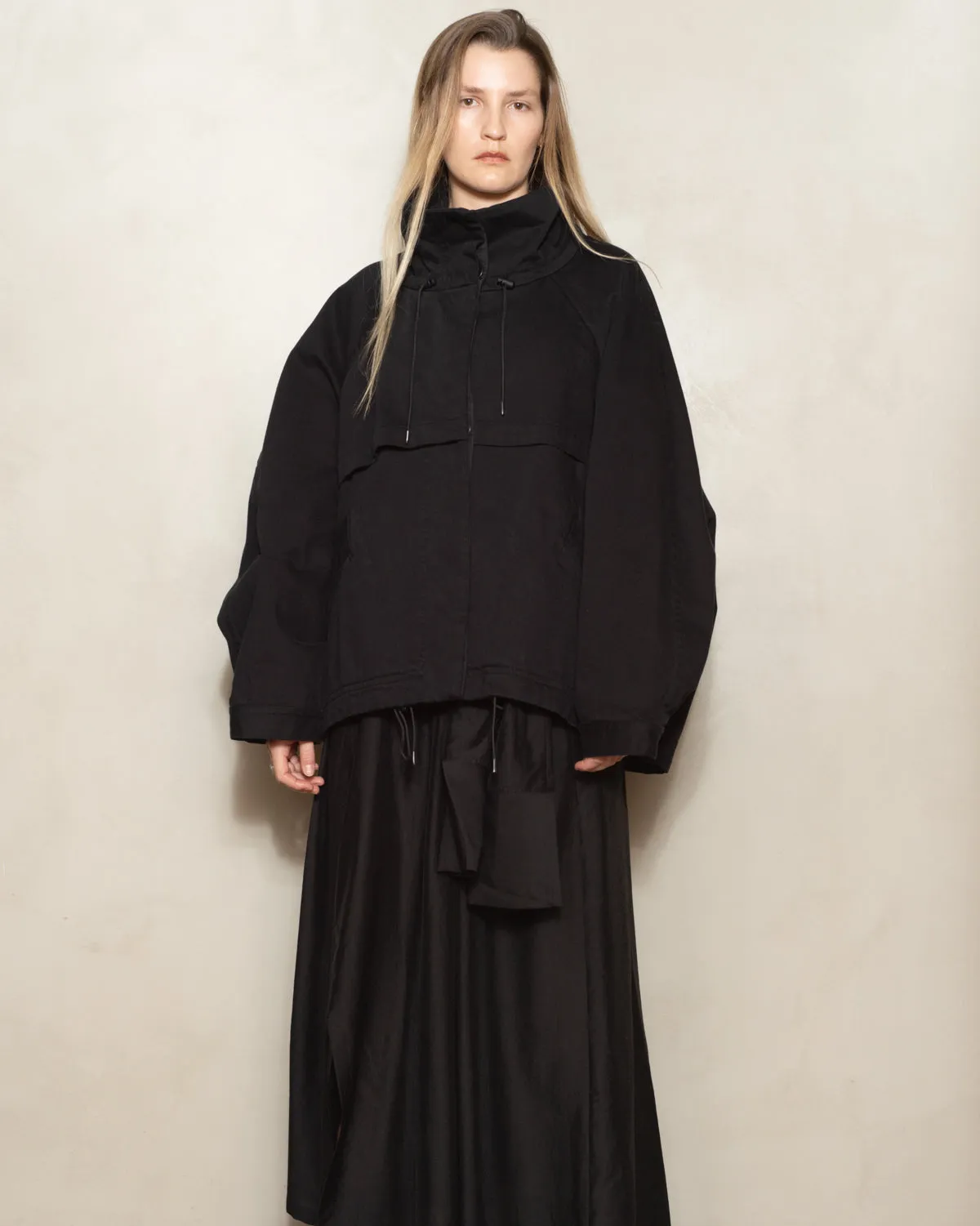 Black Jonis Oversized Short Collared Parka