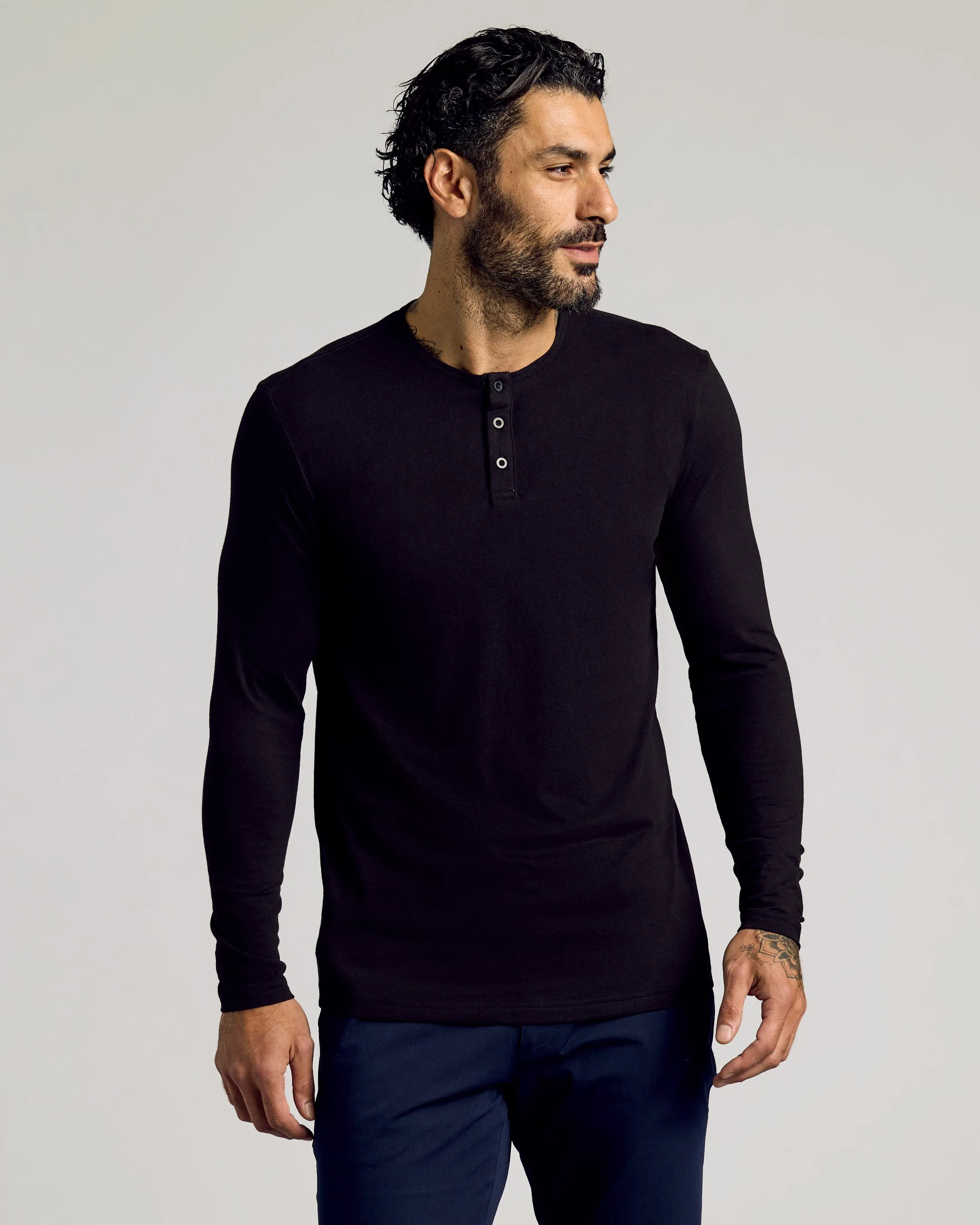 Black Long Sleeve Tall Classic Henley
