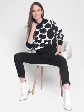 Black Printed Crop Length Sweater