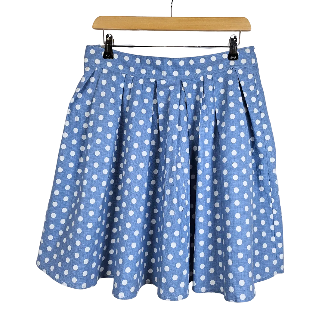 Blue Pleated White Polka Dot Skirt
