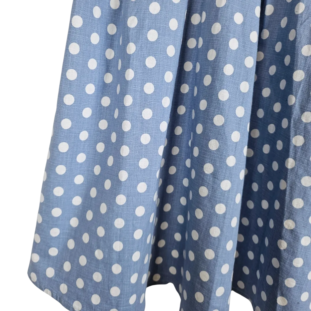 Blue Pleated White Polka Dot Skirt