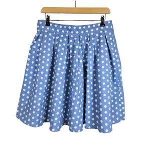 Blue Pleated White Polka Dot Skirt