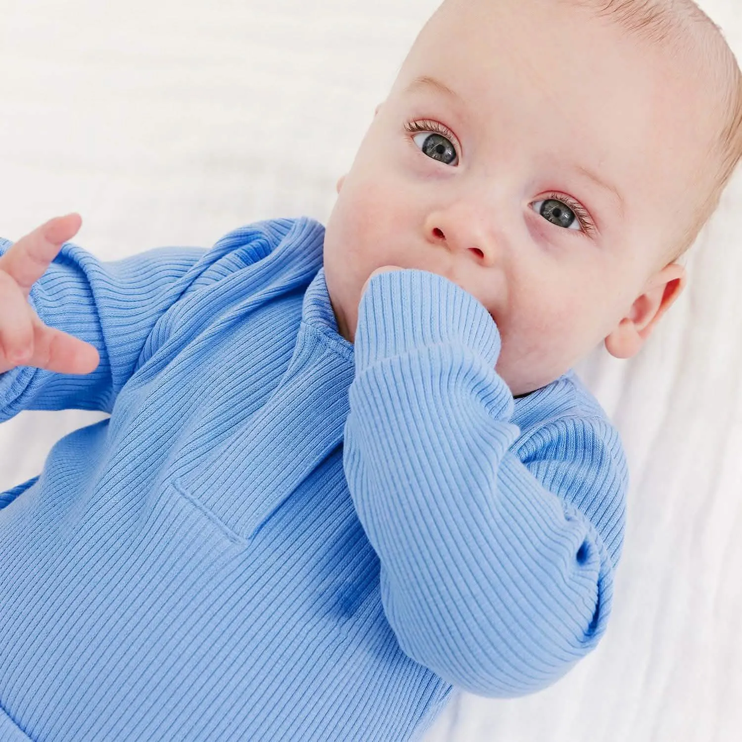 blue skies ribbed cotton magnetic long sleeve bodysuit   pant set