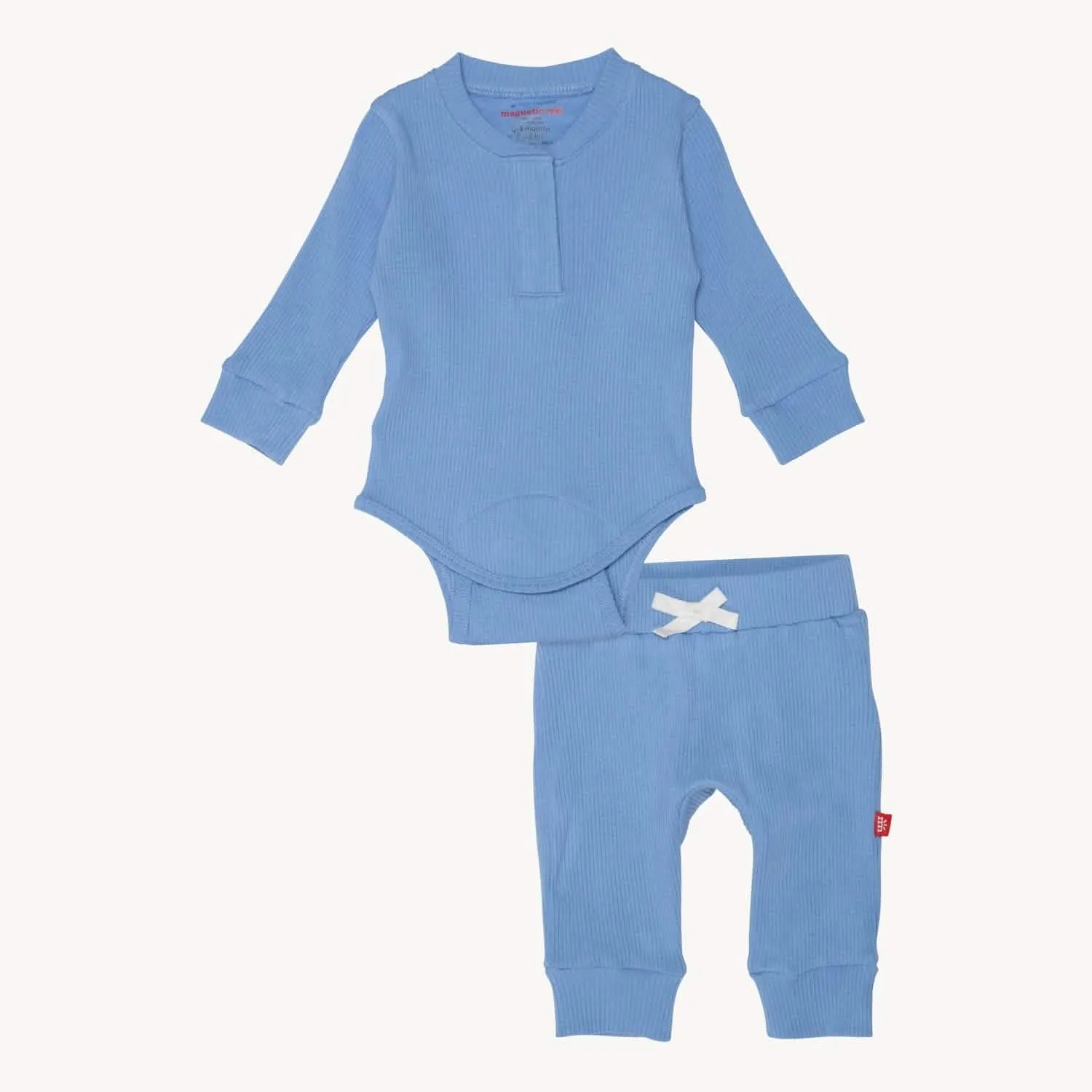 blue skies ribbed cotton magnetic long sleeve bodysuit   pant set