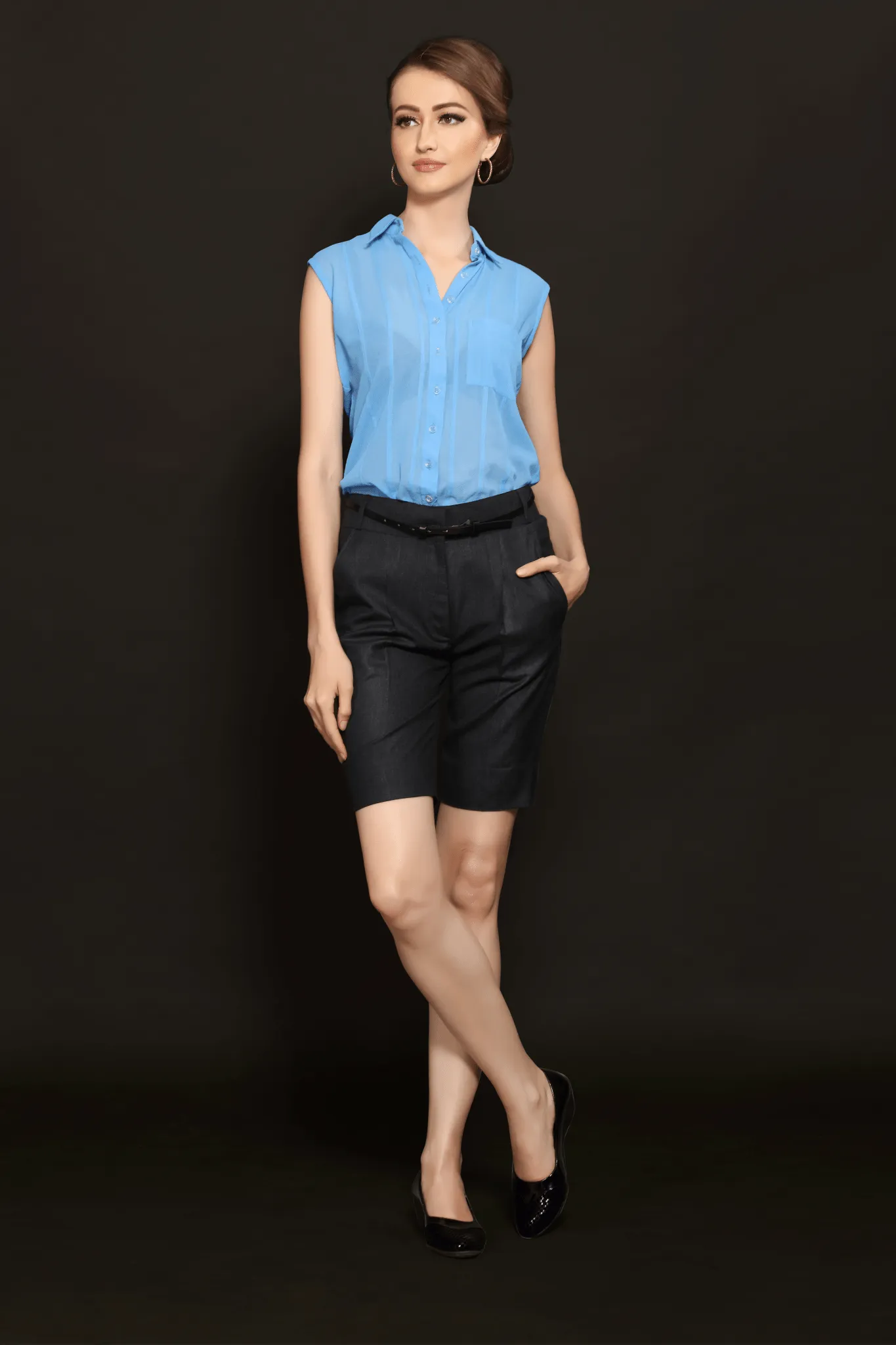 Blue Sleeveless Georgette Shirt