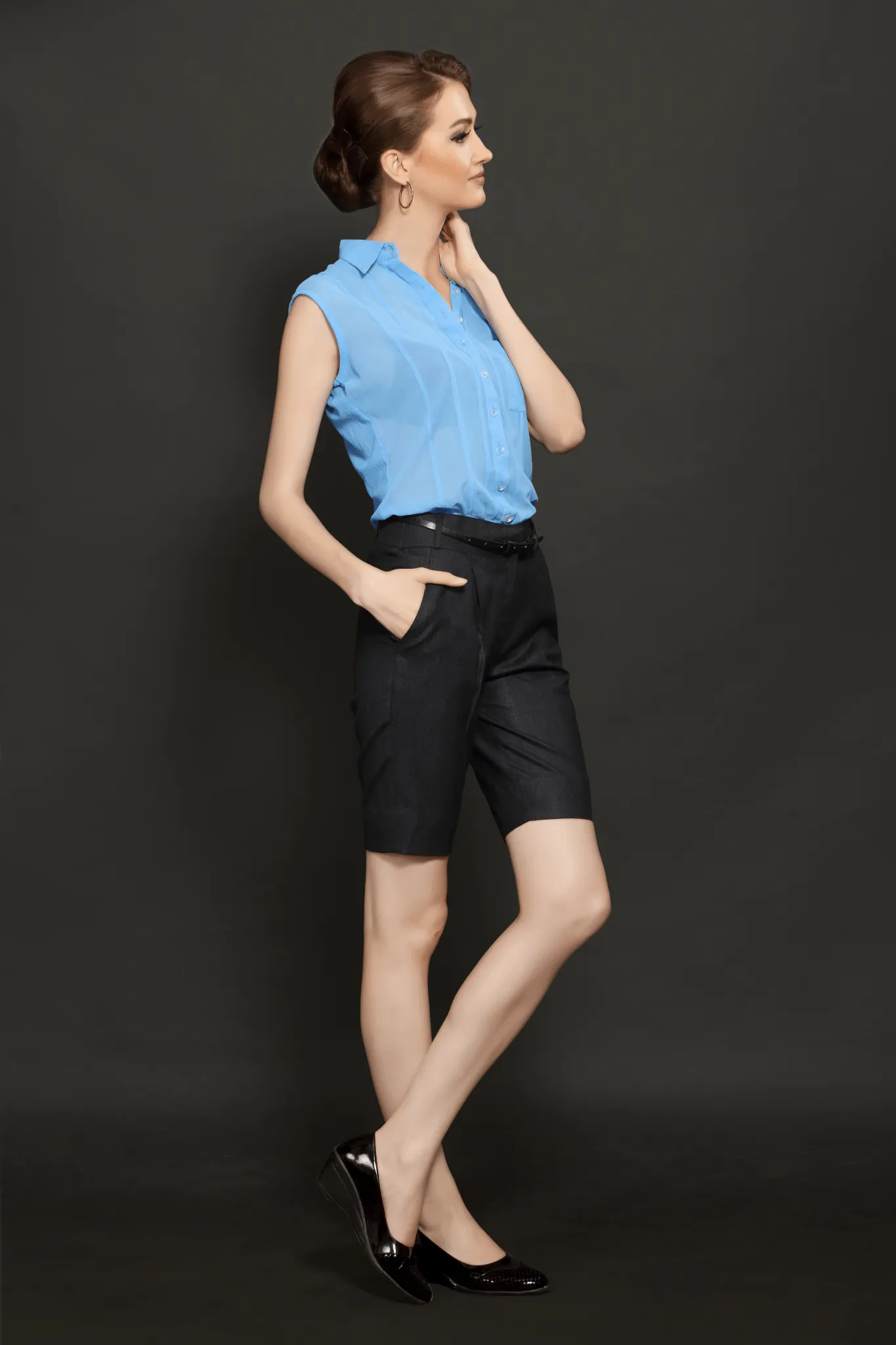 Blue Sleeveless Georgette Shirt